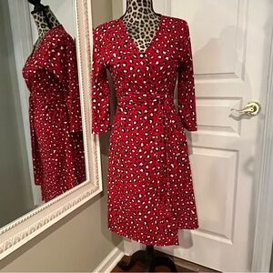 LuLaRoe Red and White Wrap Dress V-Neck 3/4 Sleeve